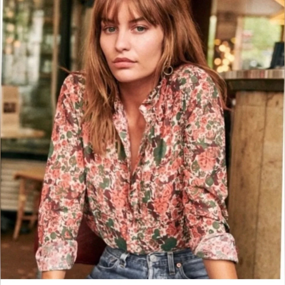 Sézane Pink Green Floral Button-Down Shirt - Picture 1 of 6